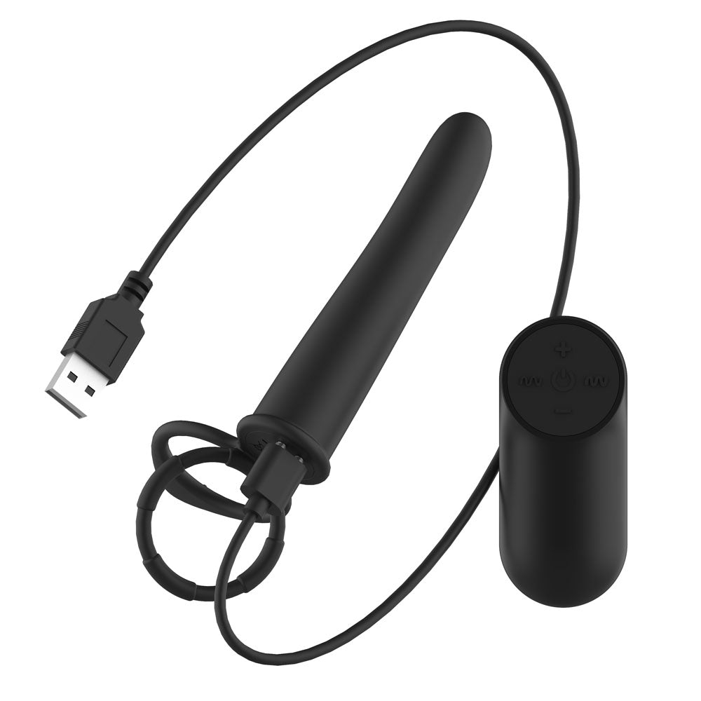 Passion Play Vibrating Double Penetrator with Remote - Black USB Rechargeable Vibrating Double