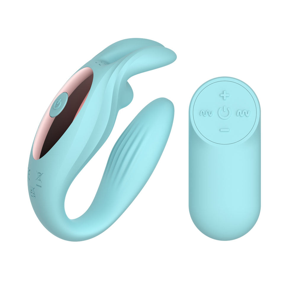 Passion Play Rabbit Couple Vibe with Remote Controller - Blue USB Rechargeable Couples Vibrator