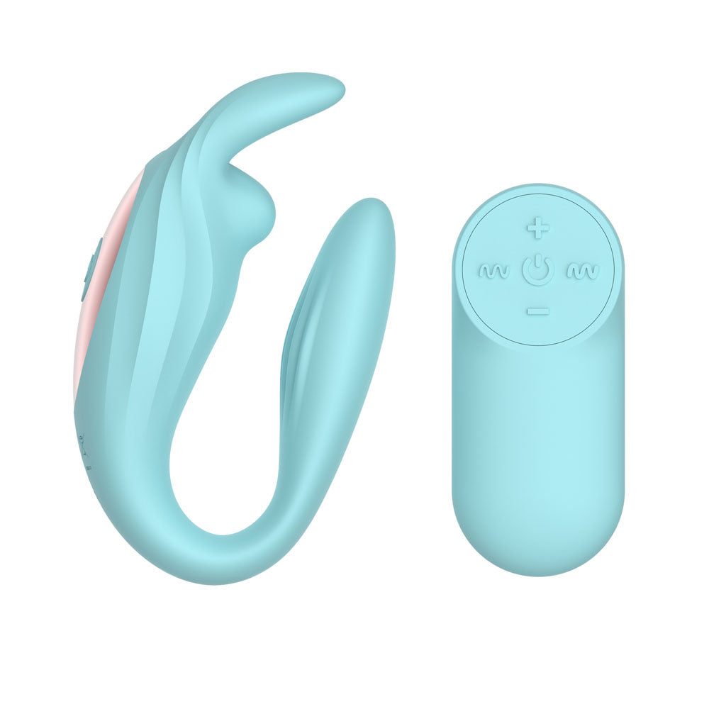 Passion Play Rabbit Couple Vibe with Remote Controller - Blue USB Rechargeable Couples Vibrator