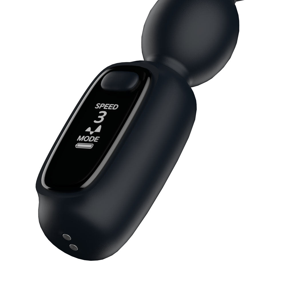 Passion Play Vibrating Anal Beads with LED Screen - Black 23 cm USB Rechargeable Vibrating Anal