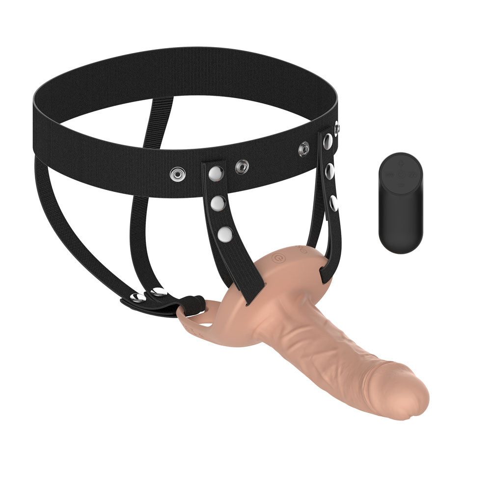 Passion Play Vibrating Realistic Hollow Strap-On - Flesh - Flesh 15.5 cm USB Rechargeable Vibra