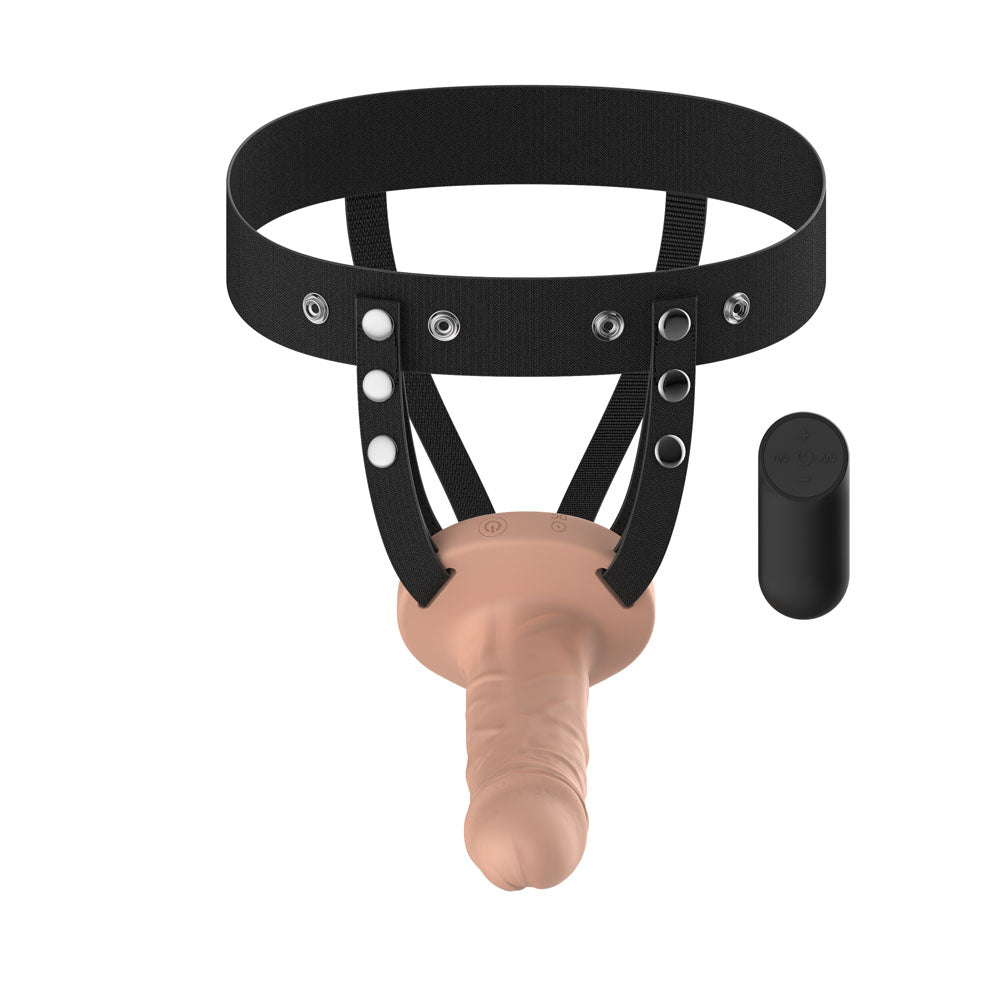 Passion Play Vibrating Realistic Hollow Strap-On - Flesh - Flesh 15.5 cm USB Rechargeable Vibra