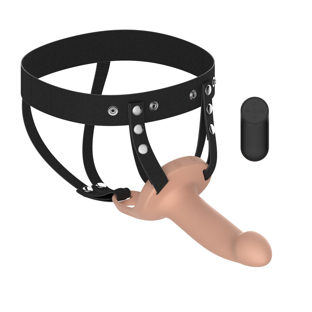 Passion Play Vibrating Smooth Hollow Strap-On - Flesh - Flesh 15.5 cm USB Rechargeable Vibratin