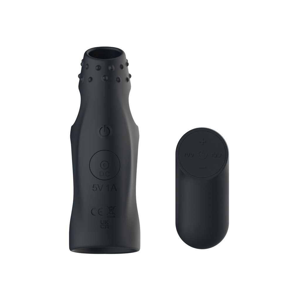 Passion Play Vibrating Cockring Sleeve - Black USB Rechargeable Vibrating Penis Sleeve with Wir