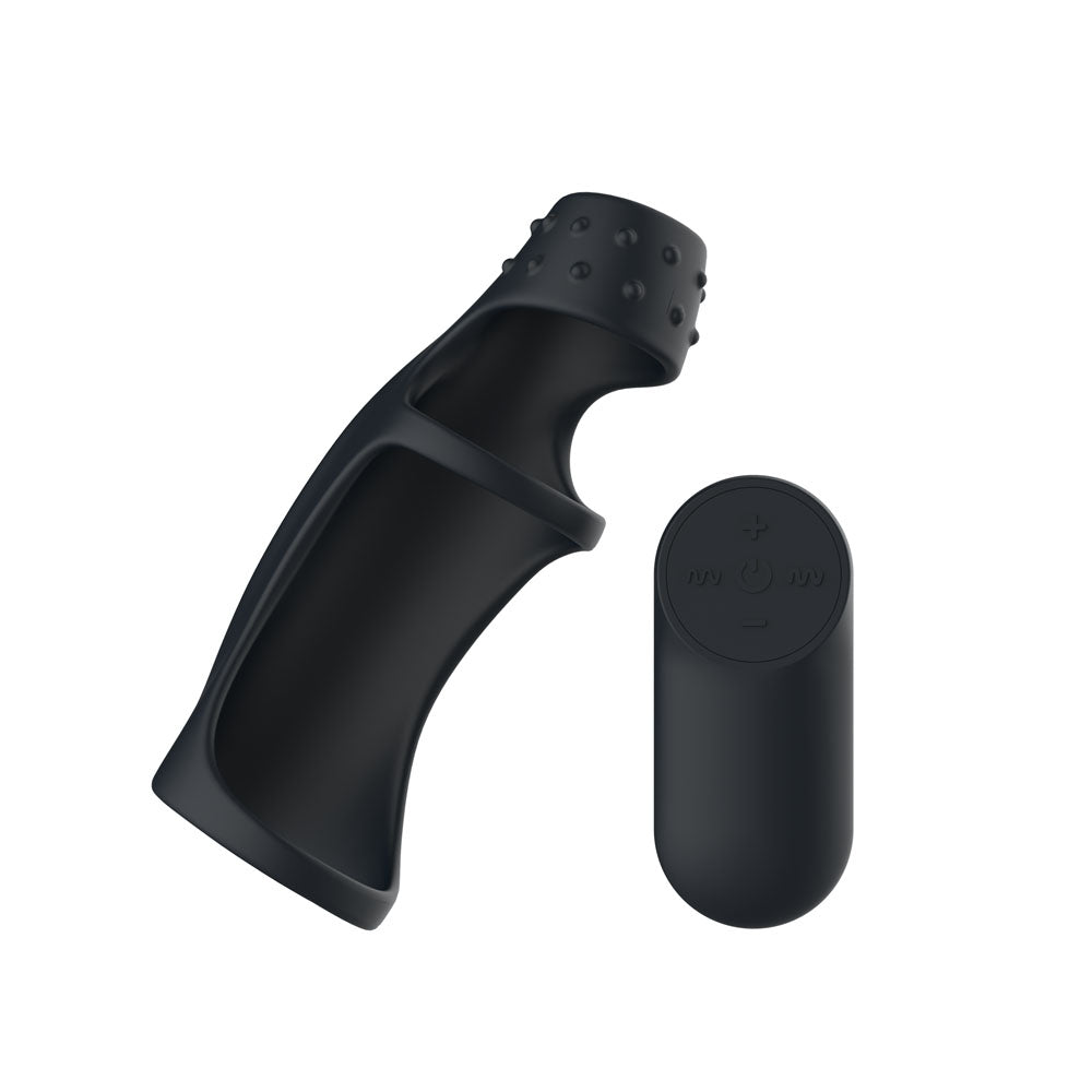 Passion Play Vibrating Cockring Sleeve - Black USB Rechargeable Vibrating Penis Sleeve with Wir