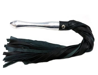 Black Leather Flogger with Aluminum Handle-RAF1101