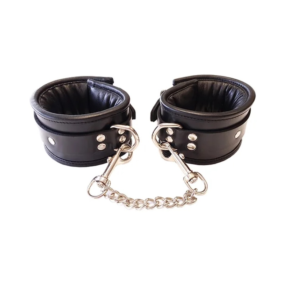 LEATHER WRIST CUFFS PADDED - BLACK/RED-RC1006BKRD