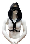 Black Faux Leather Harness Hoodie With Leather Strap-RCH1132