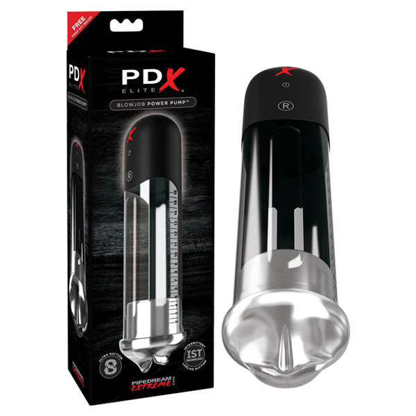 PDX Elite Blowjob Power Pump - Black Powered Penis Pump with Mouth Stroker Sleeve-RD511