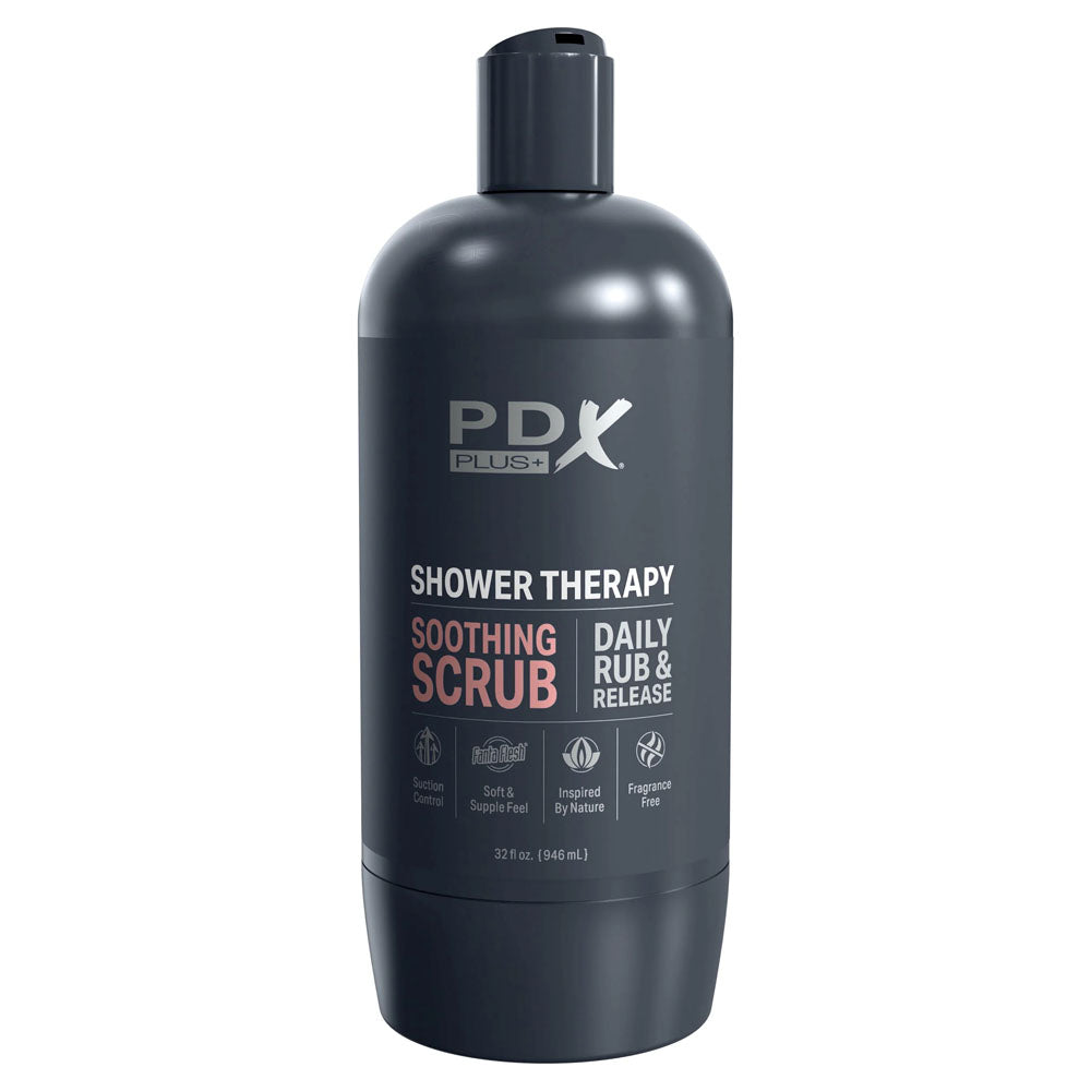 PDX Plus Shower Therapy - Soothing Scrub - Tan - Tan Discreet Vagina Stroker with Suction Base-RD622-22