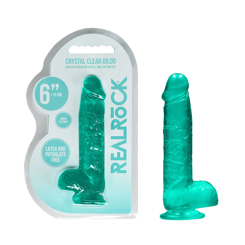 REALROCK 6 Realistic Dildo With Balls - Turquoise 15.2 cm Dong-REA090TUR