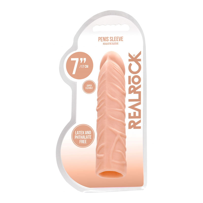 REALROCK 7 Penis Extender - Flesh 17.8 cm Penis Extension Sleeve-REA104FLE