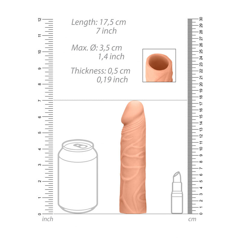 REALROCK 7 Penis Extender - Flesh 17.8 cm Penis Extension Sleeve-REA104FLE