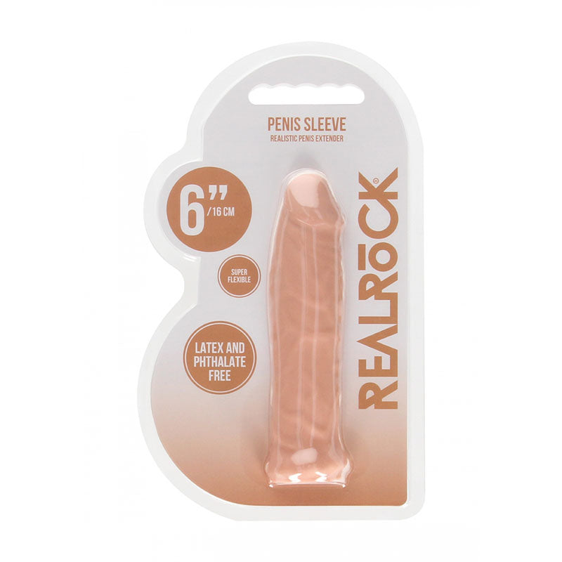 REALROCK 6 Realistic Penis Sleeve - Flesh 15.2 cm Penis Extension Sleeve-REA105FLE