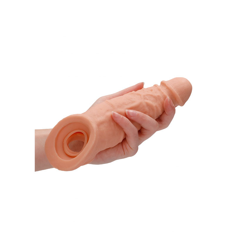 REALROCK 9 Realistic Penis Extender with Rings - Flesh 22.9 cm Penis Extension Sleeve-REA107FLE