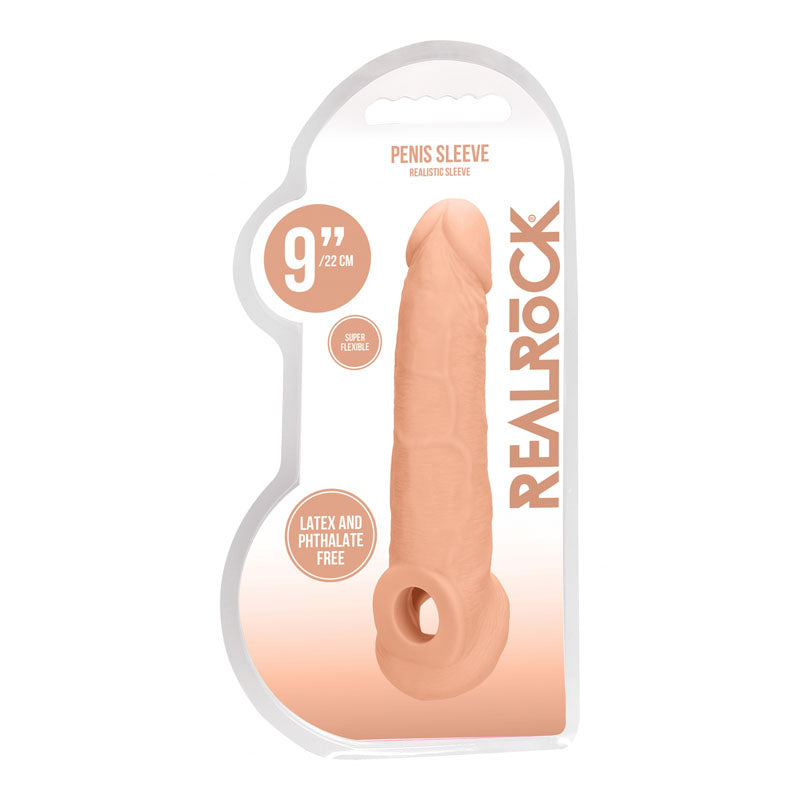 REALROCK 9 Realistic Penis Extender with Rings - Flesh 22.9 cm Penis Extension Sleeve-REA107FLE