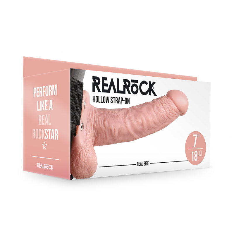 REALROCK Hollow Strap-On with Balls - 18 cm Flesh - Flesh 18 cm Hollow Strap-On-REA131FLE