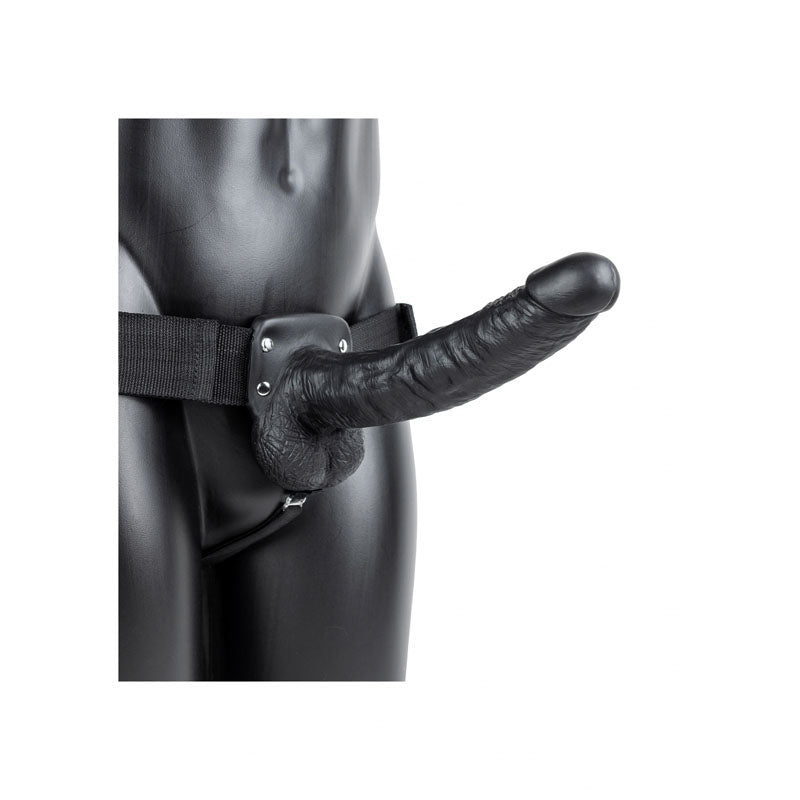 REALROCK Hollow Strapon with Balls - 23 cm Black - Black 23 cm Hollow Strap-On-REA132BLK