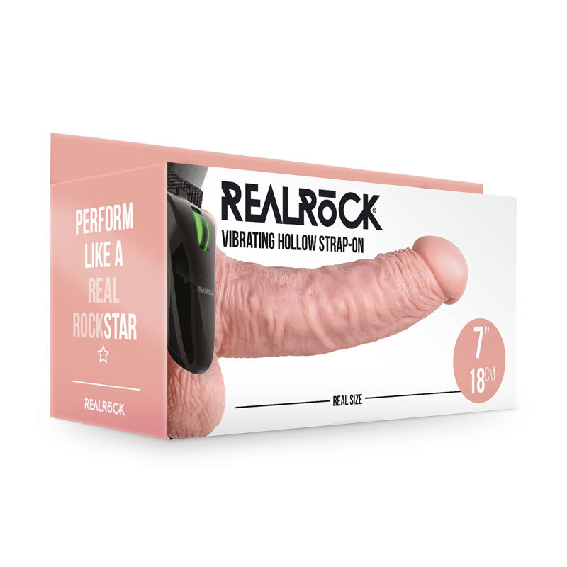 REALROCK Vibrating Hollow Strapon + Balls - 18cm Flesh - Flesh 18 cm Vibrating Hollow Strap-On-REA133FLE