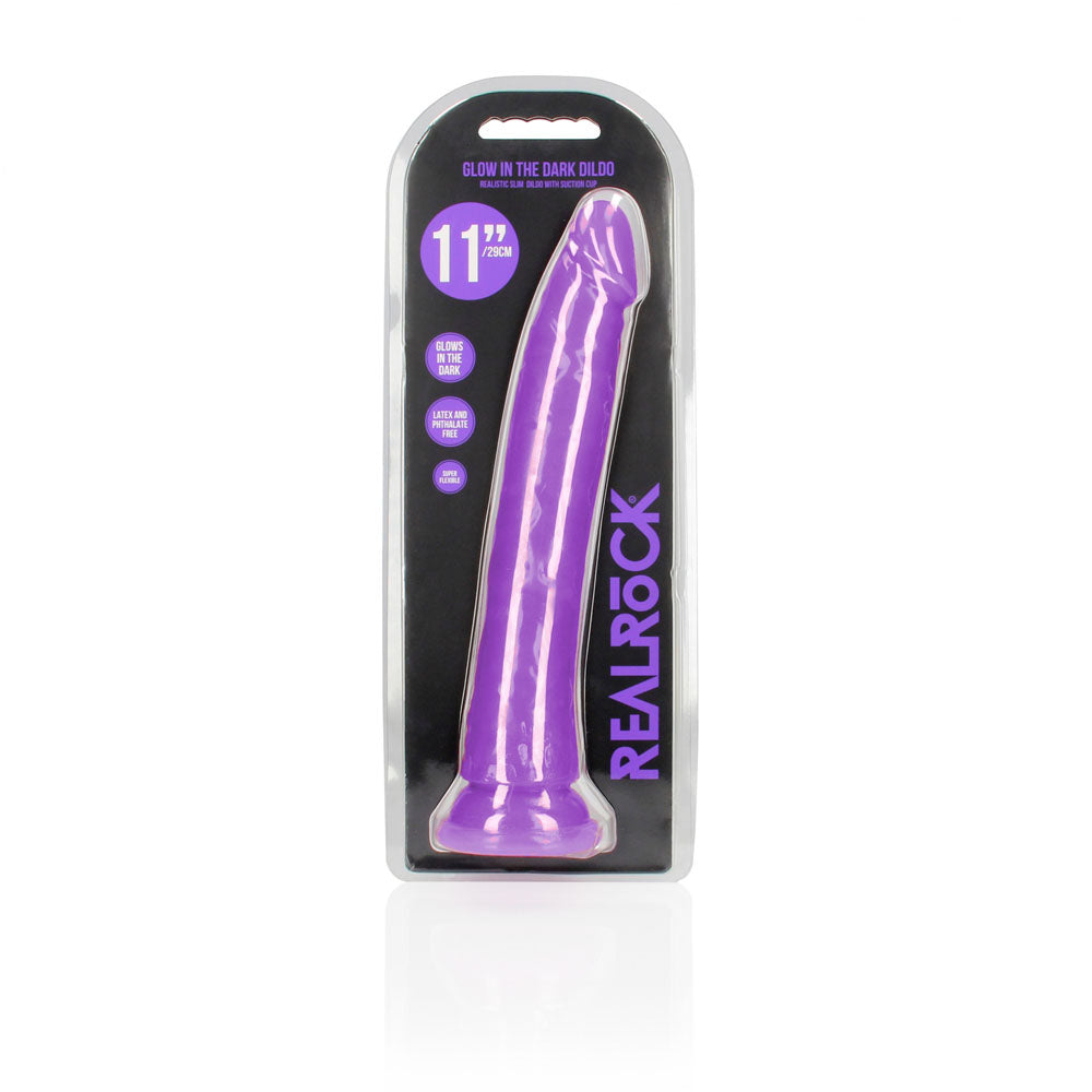REALROCK 29 cm Slim Glow in the Dark Neon - Purple - Glow in Dark Purple 29 cm (11) Dong - REA146GLOPUR