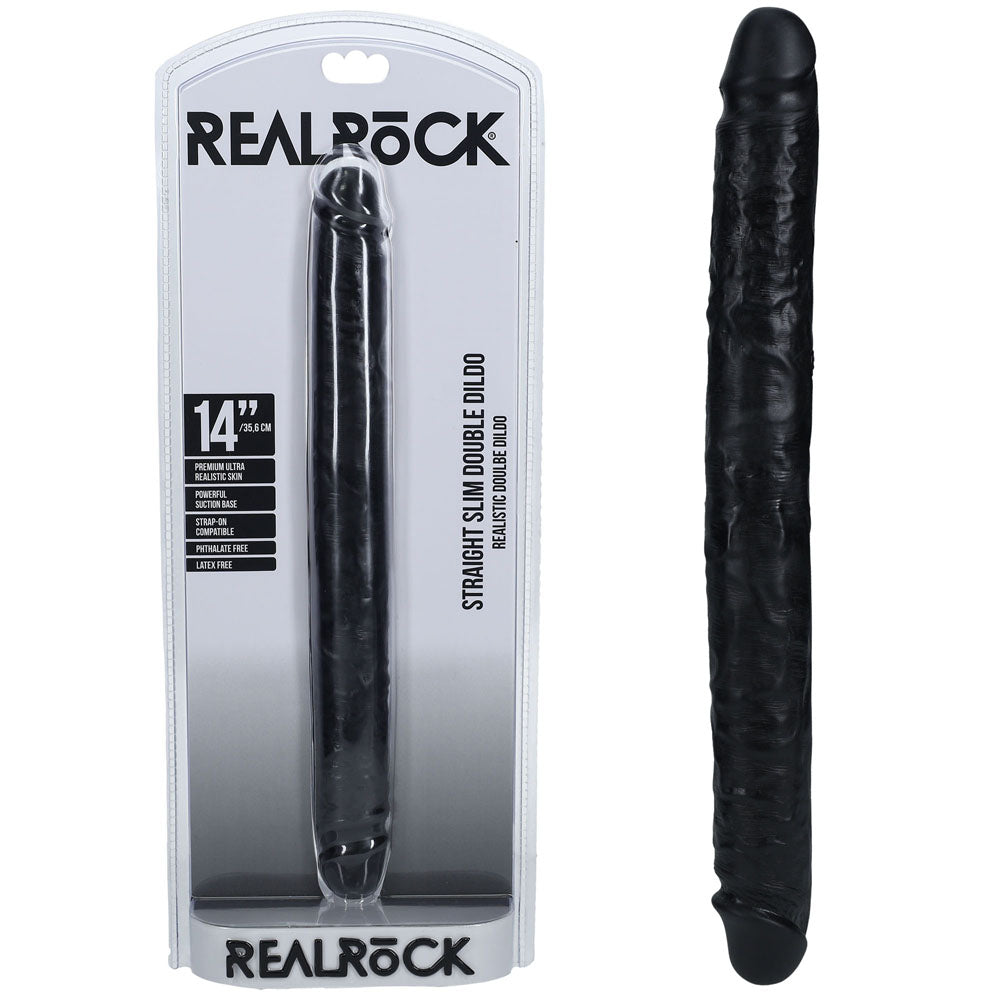 REALROCK 35cm Slim Double Dildo - Black - Black 35 cm (14) Double Dong-REA184BLK