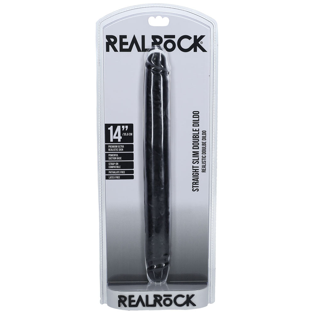 REALROCK 35cm Slim Double Dildo - Black - Black 35 cm (14) Double Dong-REA184BLK