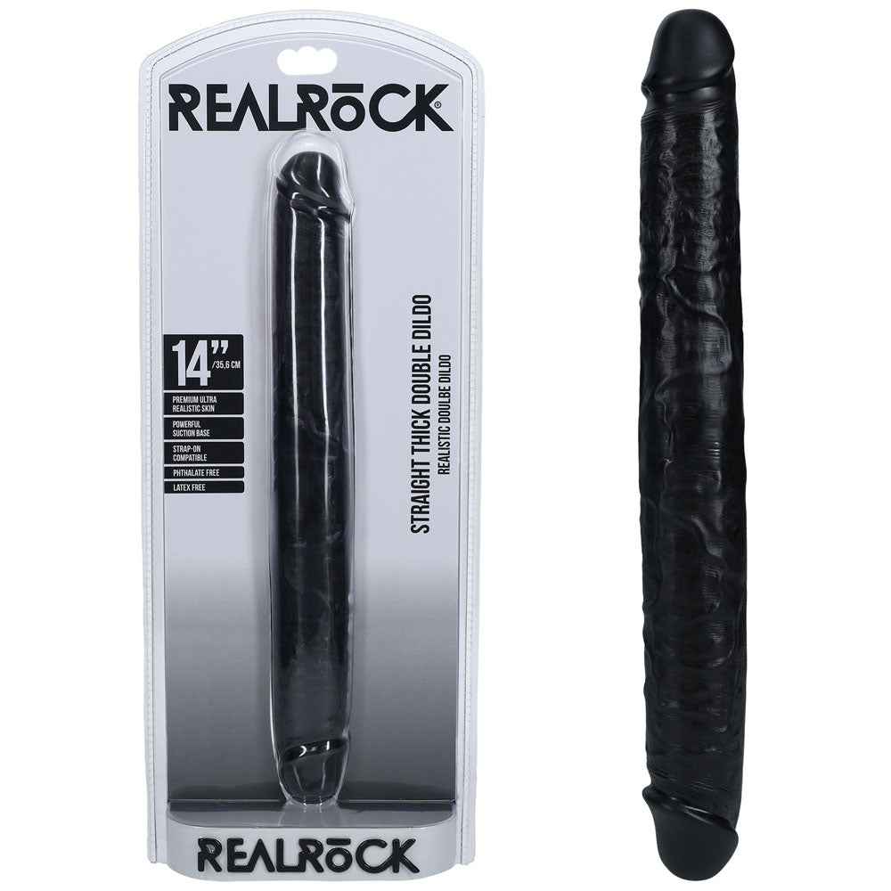 REALROCK 35cm Thick Double Dildo - Black - Black 35 cm (14) Thick Double Dong-REA185BLK