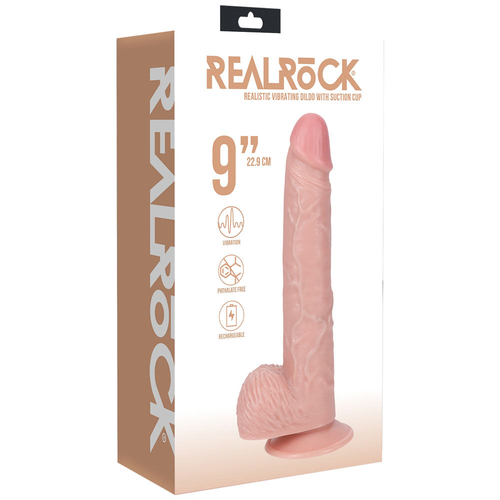 REALROCK 23cm Vibrating Cock + Balls - Flesh-(rea190fle)