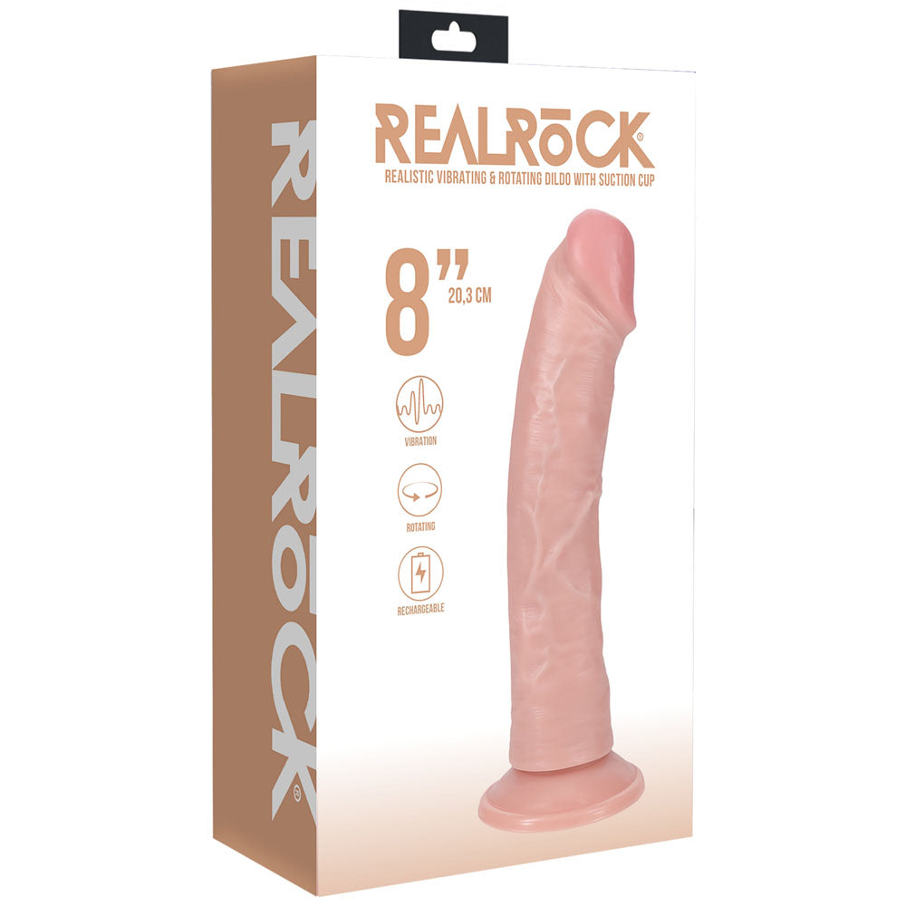 REALROCK 20cm Vibrating + Rotating Cock - Flesh - Flesh 20.3 cm (8) USB Rechargeable Vibrating and Rotating Dong-REA191FLE