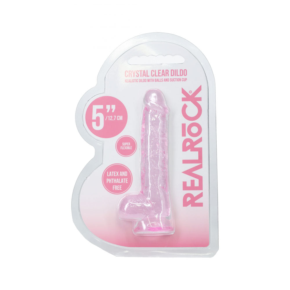 REALROCK 5 Crystal Clear Dildo with Balls - Pink - Clear Pink 14.7 cm Dong