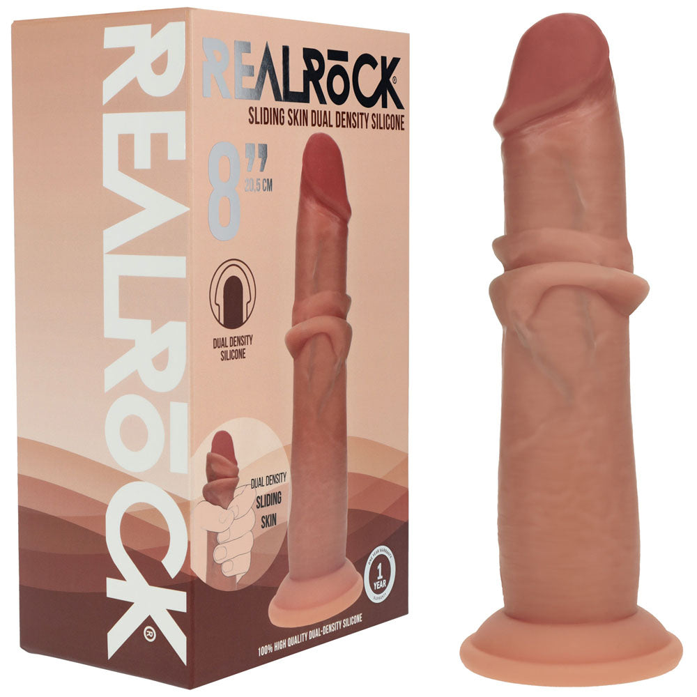 REALROCK Dual Density 8 Sliding Skin Silicone Dildo - Tan - Tan 20.5 cm Sliding Skin Dildo