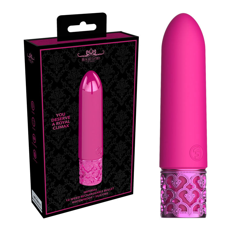 ROYAL GEMS Imperial - Silicone Rechargeable Bullet - Pink 10 cm USB Rechargeable Bullet-ROY010PNK