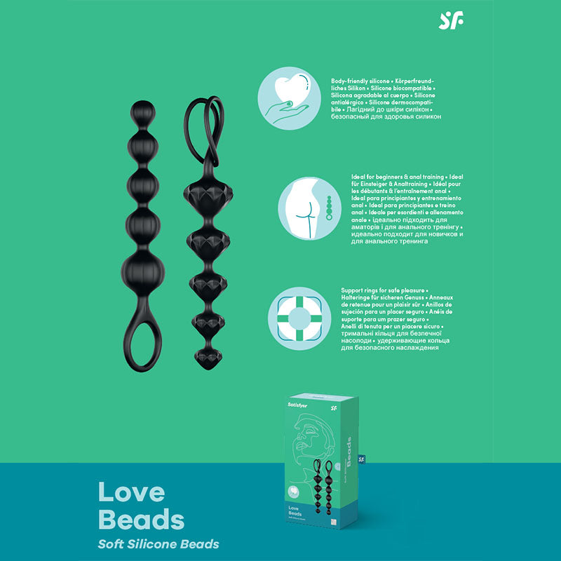 Satisfyer Love Beads - Black 20.5 cm Anal Beads - Set of 2 - SATBEAD-B