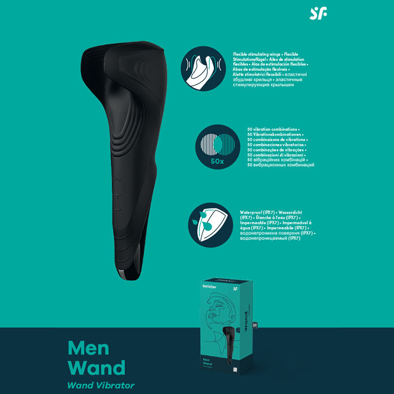 Satisfyer Men Wand - Black USB Rechargeable Vibrating Masturbator Wand - SATMENWAND
