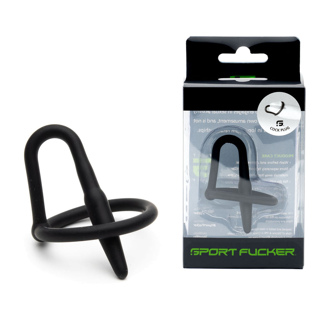 Sport Fucker Cock Plug - Black Cock Ring with Urethral Sound-SF12696