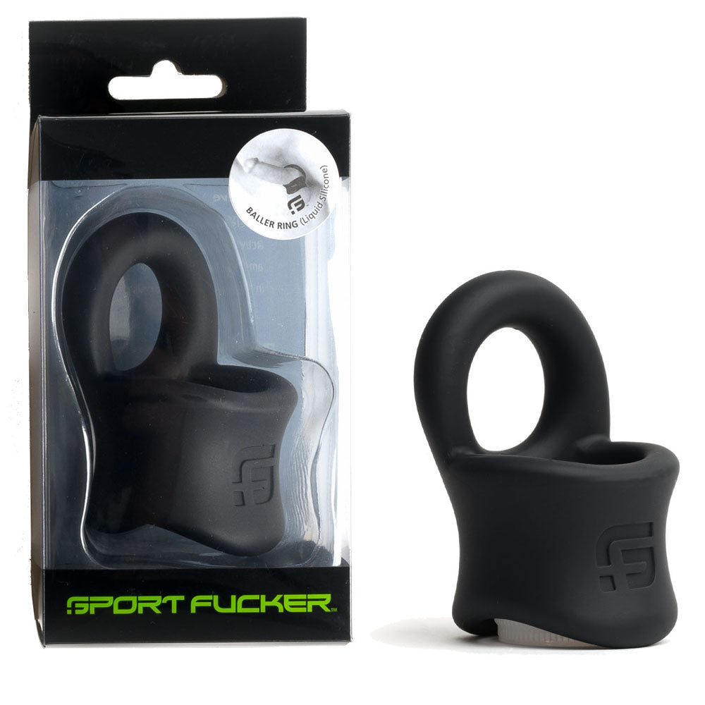 Sport Fucker Baller Ring - Black Liquid Silicone Cock Ring with Ball Stretcher-SF23094