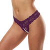 Secret Kisses Lace & Pearls Crotchless Thong - Purple - M/L Size-SK-1014-PUR-ML