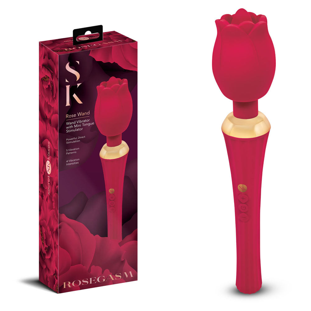 Secret Kisses Rosegasm Rose Wand - Rose Red 30.5 cm USB Rechargeable Massager Wand-SK-1043