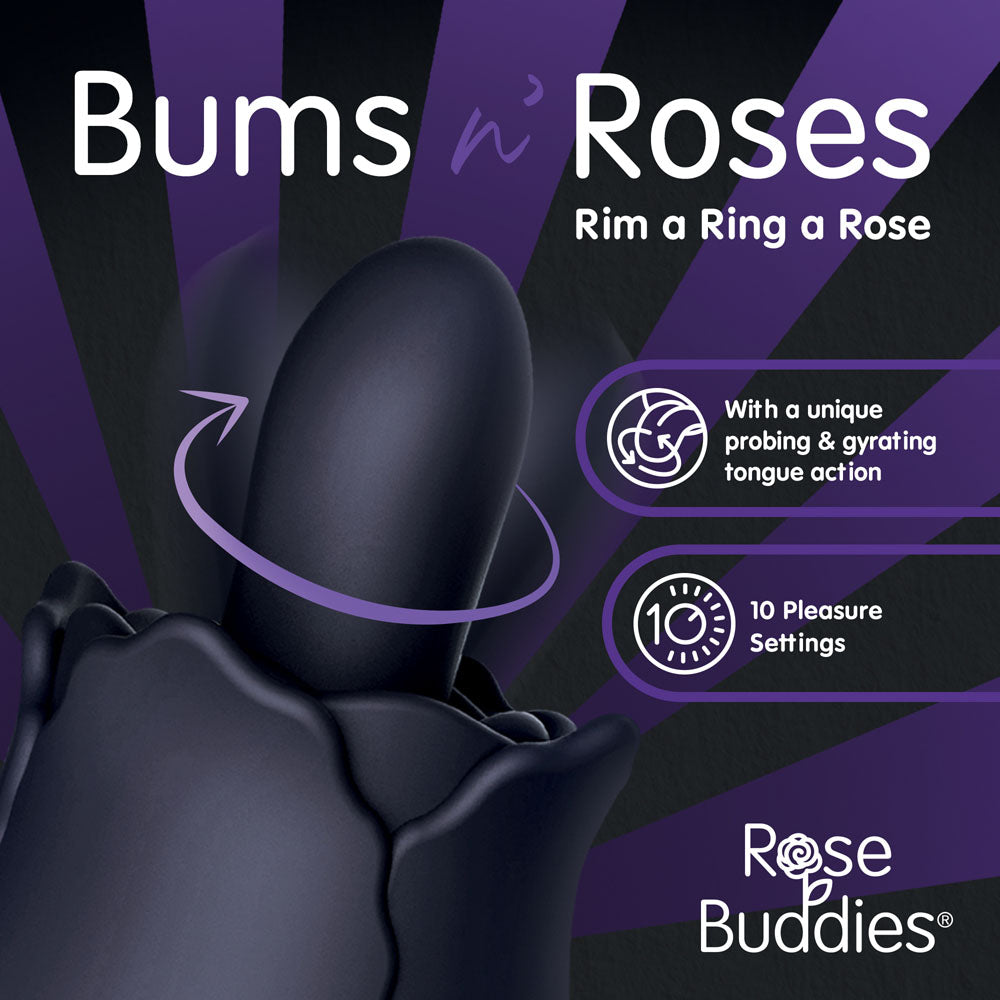 Skins Rose Buddies - The Bums N Roses - Black USB Rechargeable Anal Rimming Stimulator-SKRBBNR