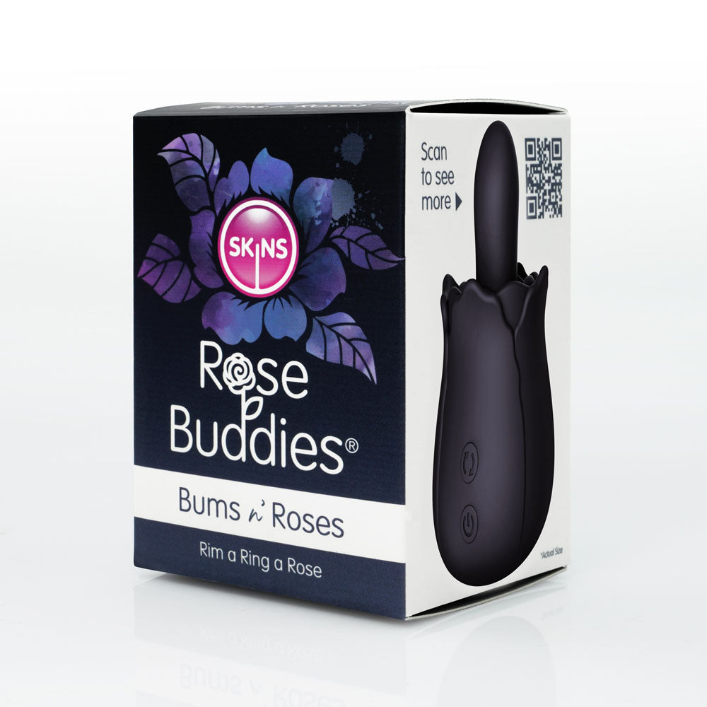 Skins Rose Buddies - The Bums N Roses - Black USB Rechargeable Anal Rimming Stimulator-SKRBBNR