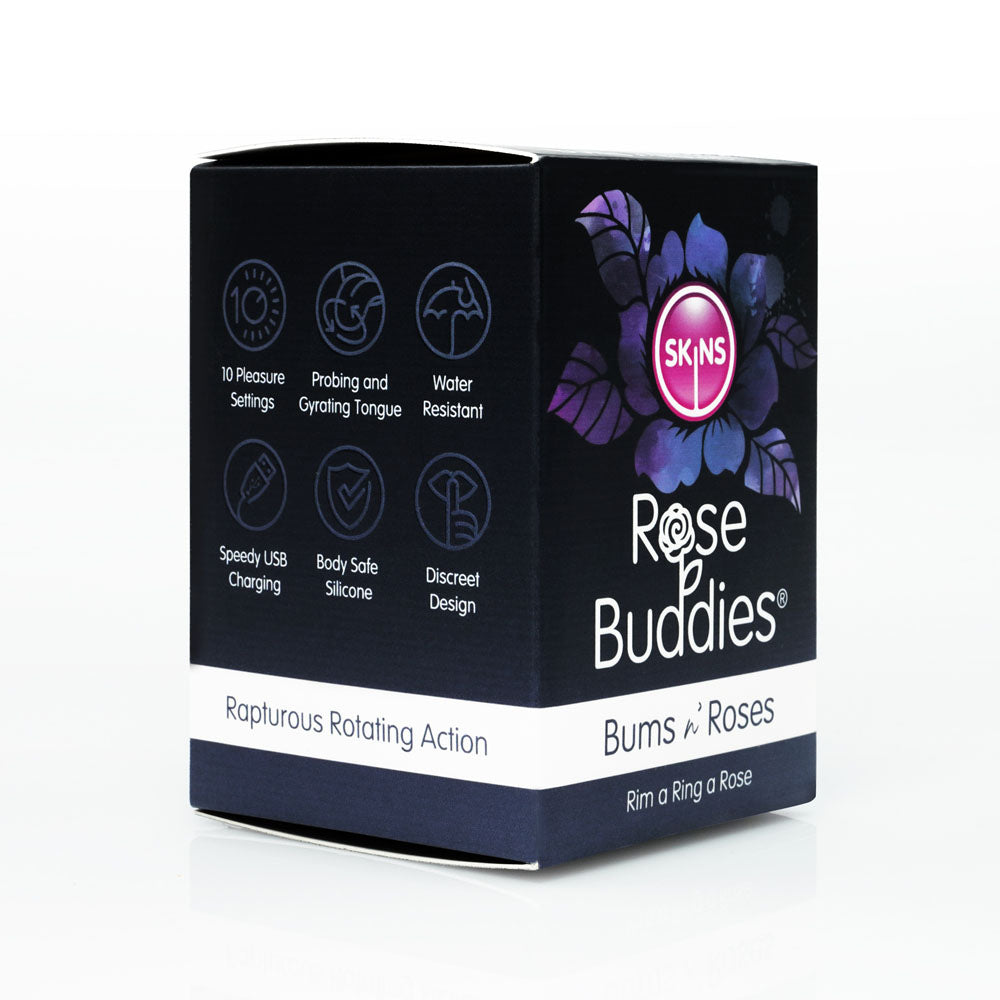 Skins Rose Buddies - The Bums N Roses - Black USB Rechargeable Anal Rimming Stimulator-SKRBBNR