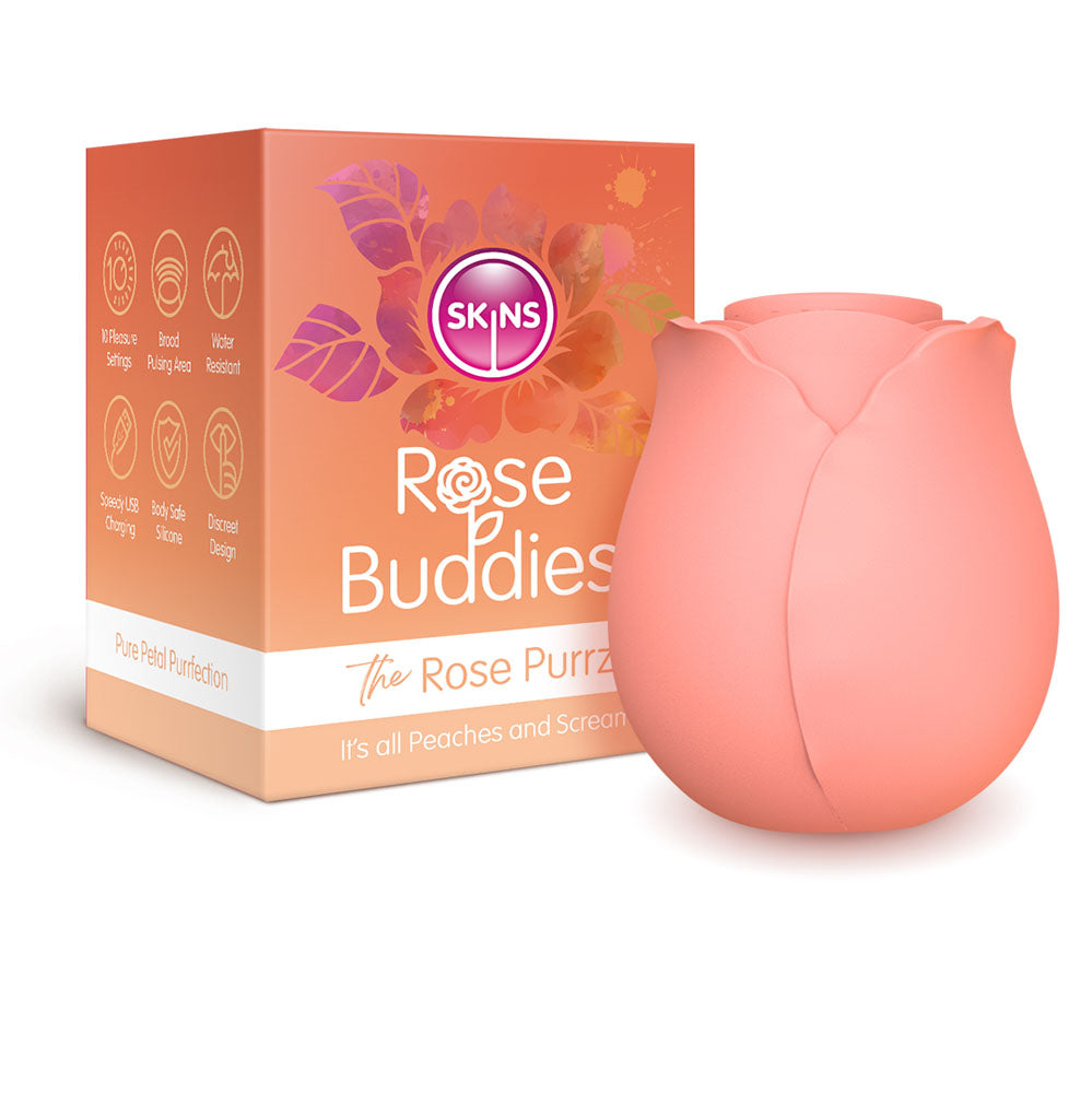 Skins Rose Buddies - The Rose Purrz - Light Pink USB Rechargeable Pulsing Rose Stimulator-SKRBRP