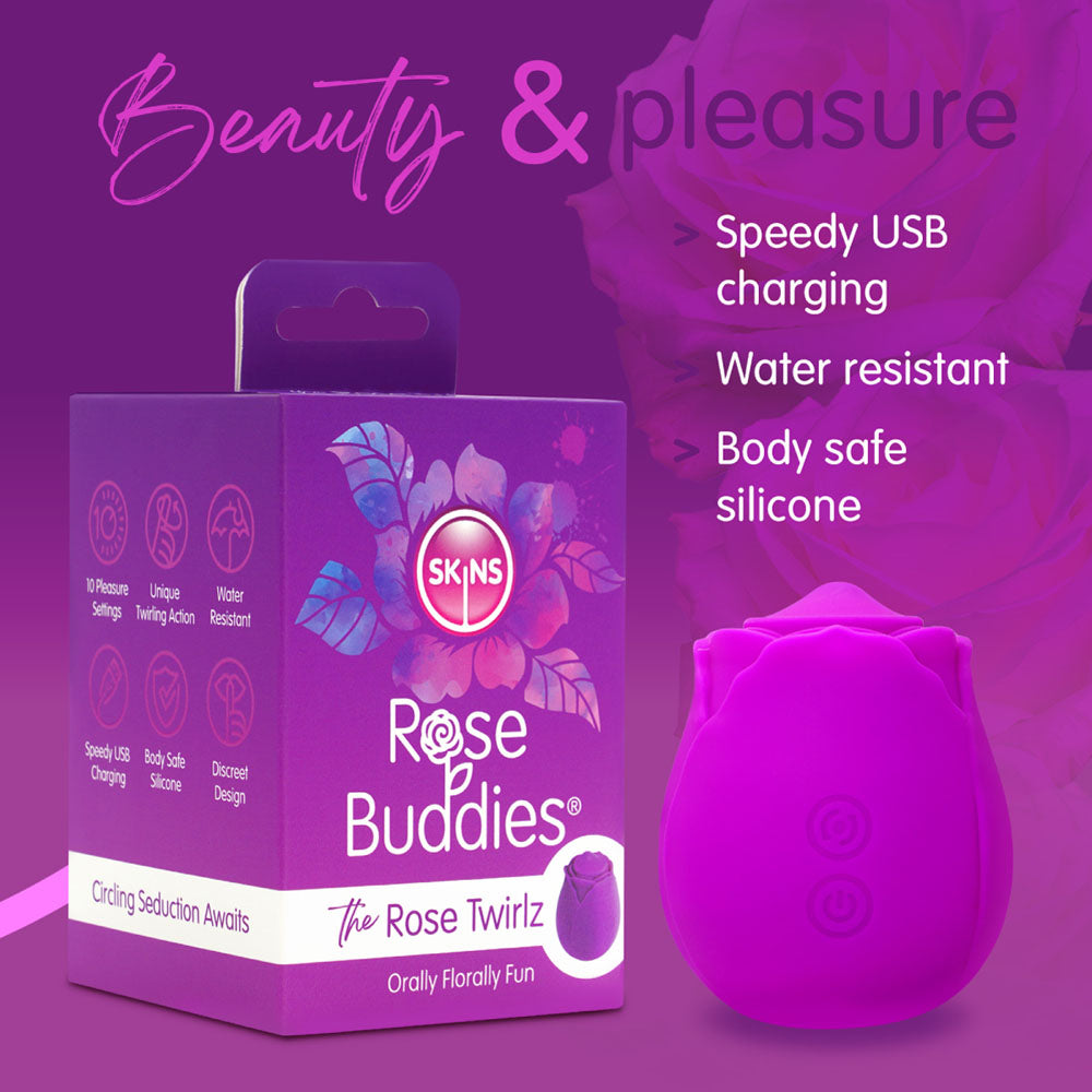 Skins Rose Buddies - The Rose Twirlz - Purple USB Rechargeable Twirling Rose Stimulator-SKRBRT