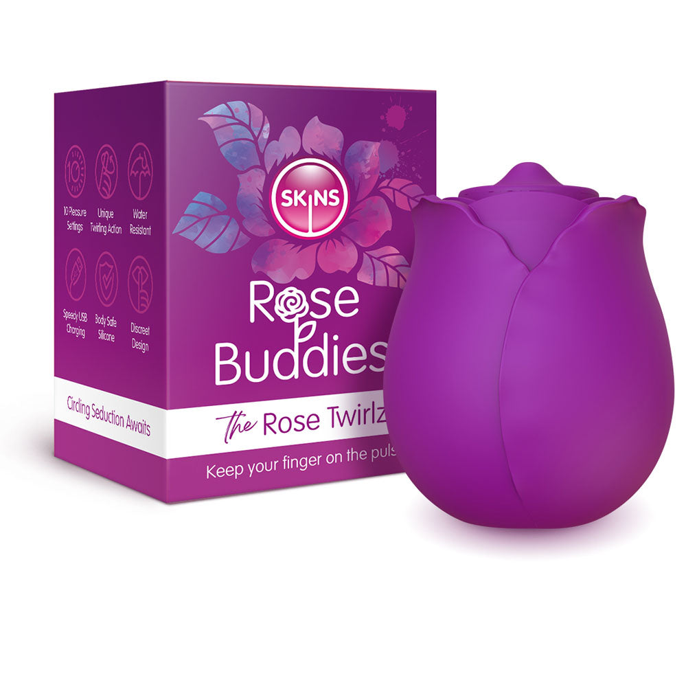 Skins Rose Buddies - The Rose Twirlz - Purple USB Rechargeable Twirling Rose Stimulator-SKRBRT