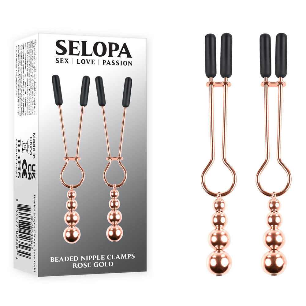 Selopa BEADED NIPPLE CLAMPS - Rose Gold - Rose Gold Nipple Clamps - Set of 2-SL-NC-3564-2