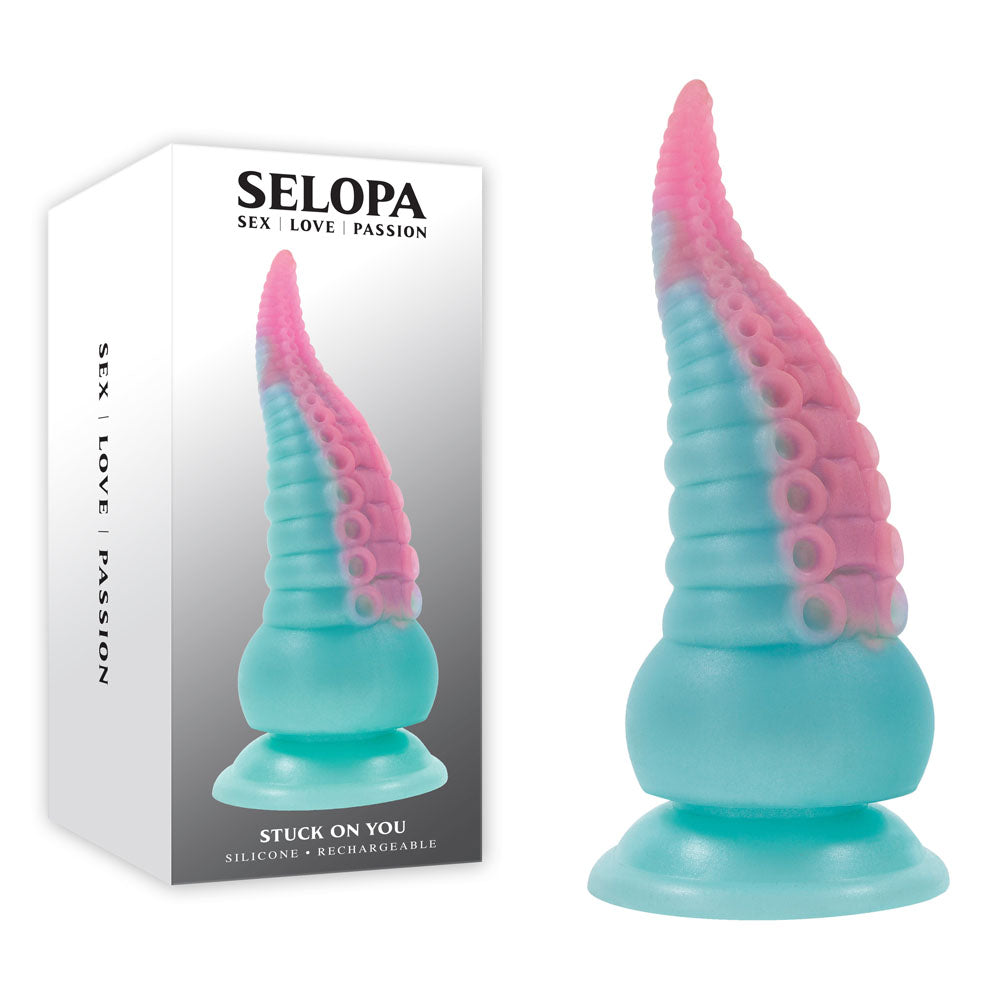 Selopa STUCK ON YOU - Blue/Pink 19 cm USB Rechargeable Vibrating Tentacle Fantasy Dildo-SL-RS-4172-2