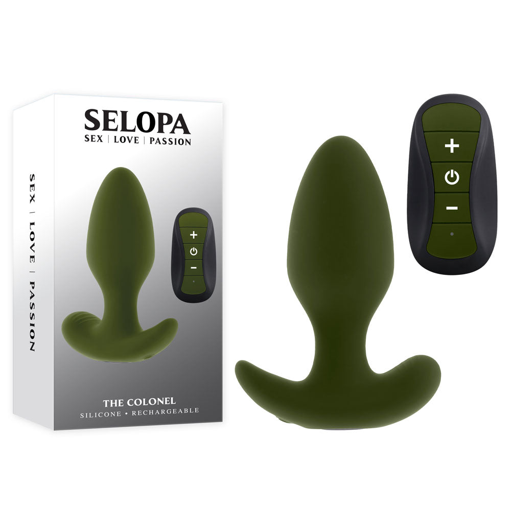 Selopa THE COLONEL - Green 10.1 cm USB Rechargeable Vibrating Butt Plug with Wireless Remote-SL-RS-4226-2