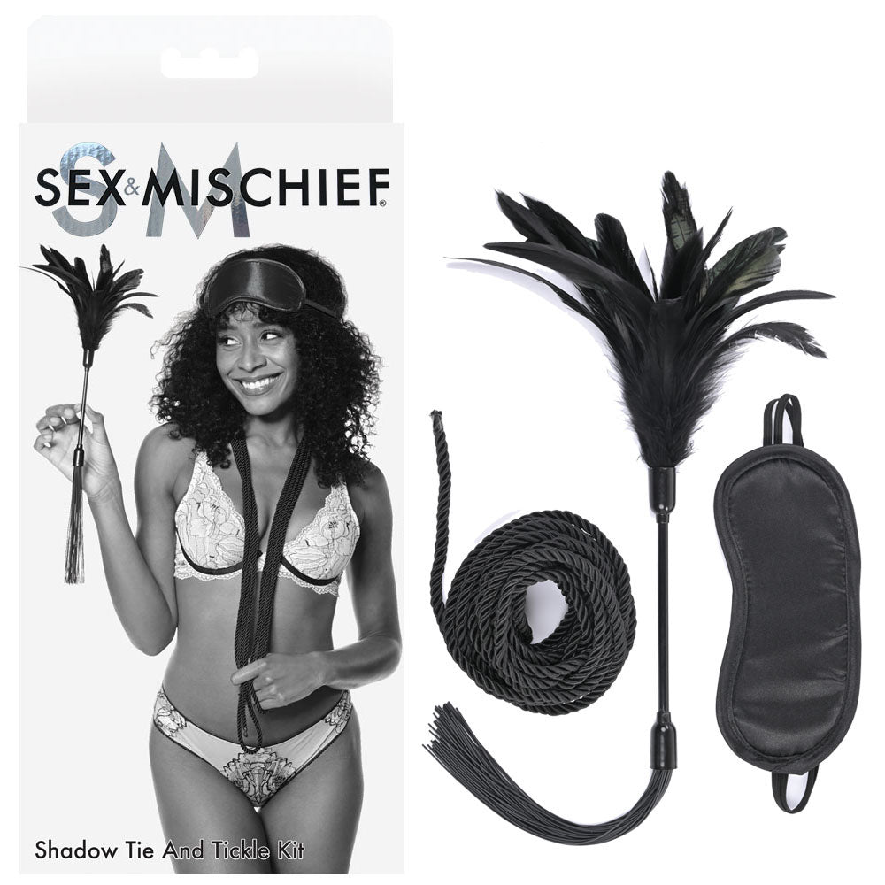 Sex & Mischief Shadow Tie and Tickle Kit - Black Beginners Bondage Kit-SS09806