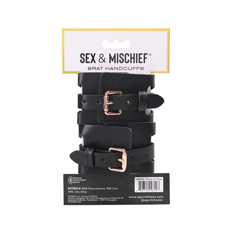 Sex & Mischief Brat Handcuffs - Black/Rose Gold Restraints-SS09840