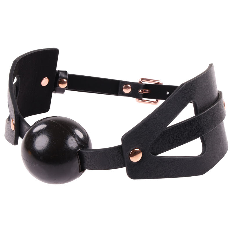 Sex & Mischief Brat Ball Gag - Black/Rose Gold Mouth Restraint-SS09842